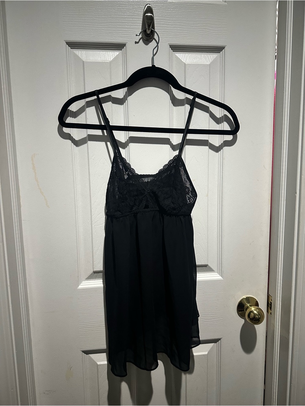 Ambrielle Black Lace Chemise with Spaghetti Straps